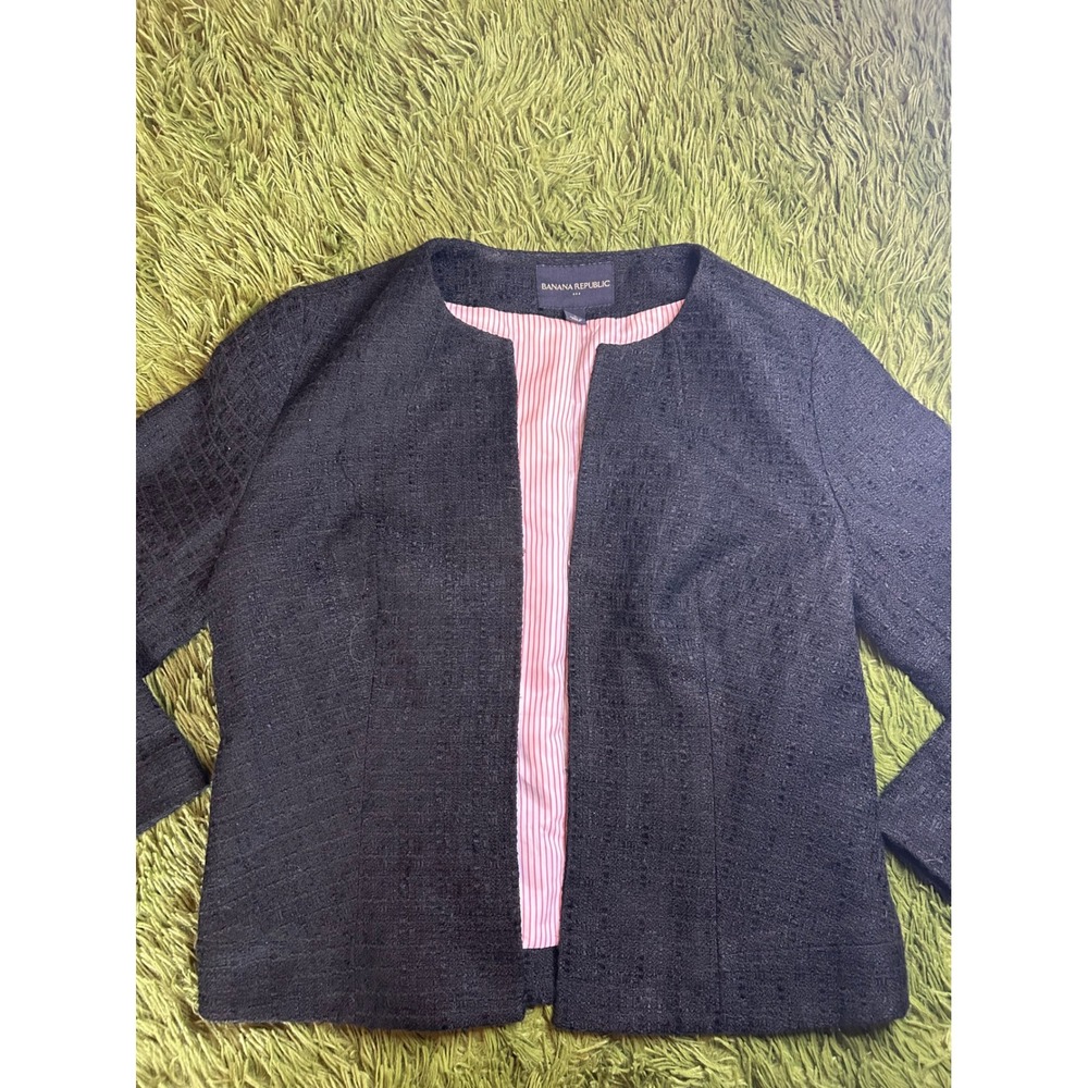 Banana Republic Jacket Women S Gray Tweed Open Front Blazer Collarless Textured